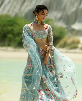Charmeuse Printed Draped Sari – Sania Maskatiya International