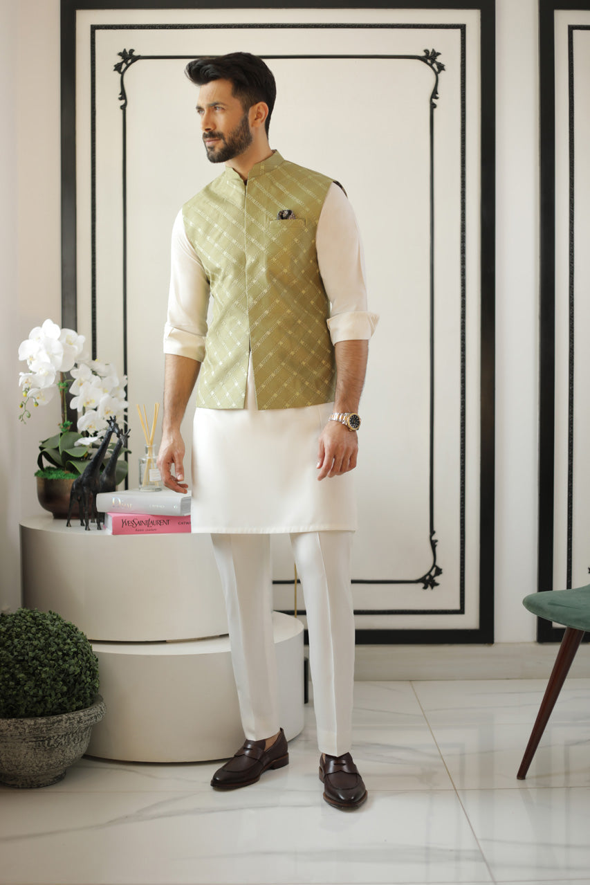 Buy Men Kurta With Embroidered Vest Coat and Pants Ethnic Kurta Online in  India  Etsy