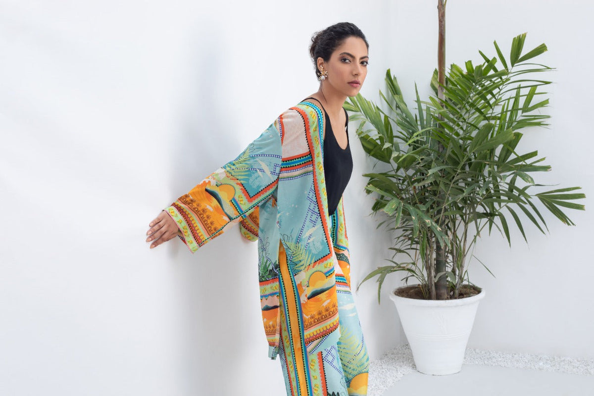 Crepe Printed Jacket And Culottes – Sania Maskatiya International