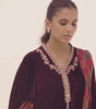 Garnet Velvet Co-Ord Set With Self Jamawar Dupatta